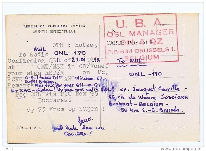 ROMANIA - QSL - YO2-1665 -  QTH HATZEG - RADIO - QSL - MUNTII RETEZATULUI - Andere & Zonder Classificatie