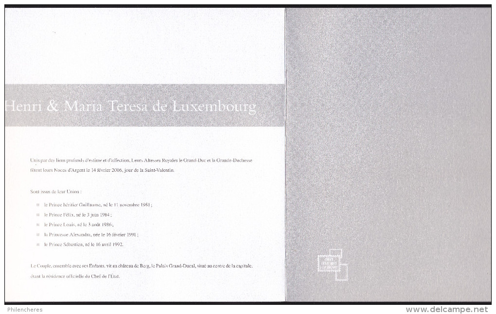 Luxembourg - Encart 2006 Noces D´Argent Henri Et Maria Teresa De Luxembourg (bloc + Carnet Neuf Et Oblitéré) - Neufs