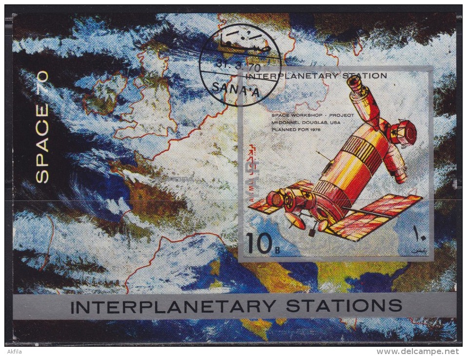 2941. Yemen, 1970, Interplanetary Stations, Block, Used - Yémen