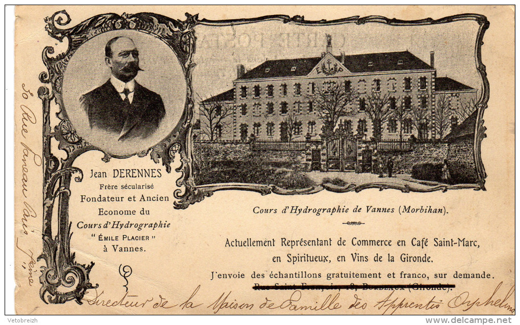 VANNES = JEAN DERENNES - COURS D'HYDROGRAPHIE "EMILE PLACIER"  (2 CARTES DIFFÉRENTES ) - Vannes