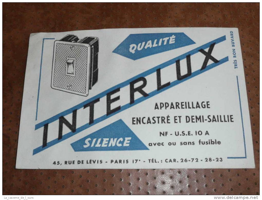 Rare Ancien BUVARD Publicitaire INTERLUX Appareillage Encastré Et Demi Saillie - Electricité & Gaz