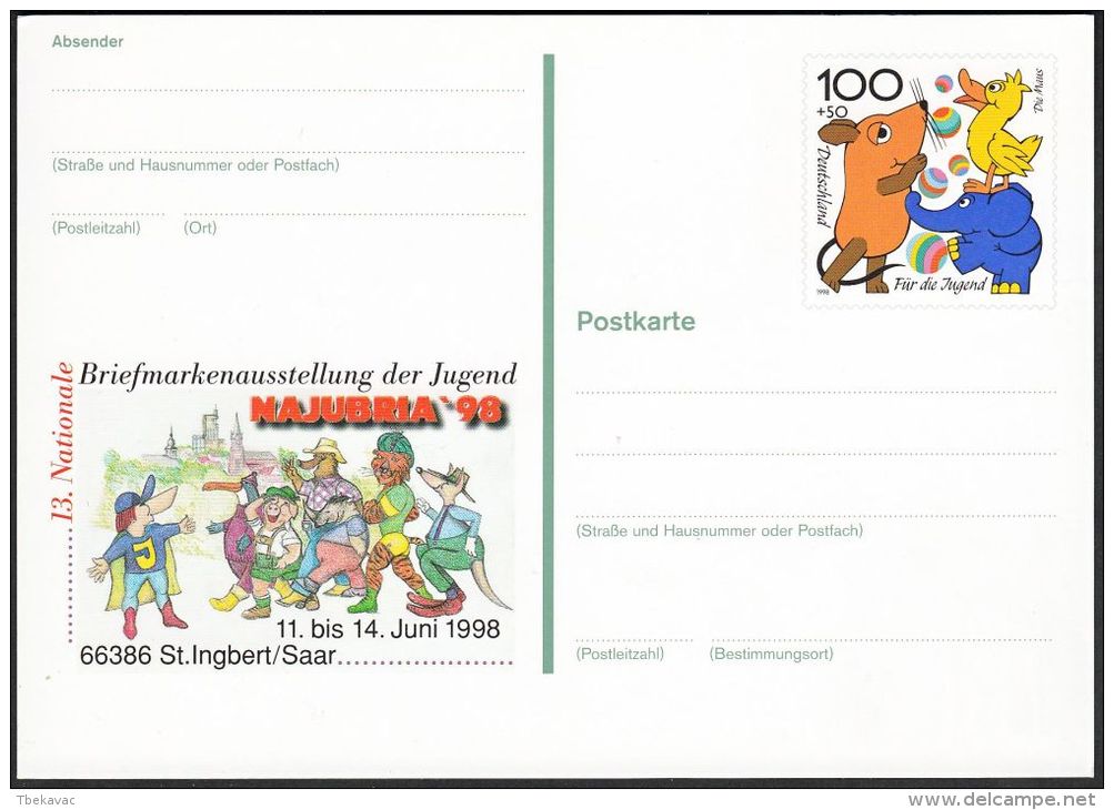 Germany 1998, Illustrated Postal Stationery "Philatelic Exhibition In St.Ingbert", Ref.bbzg - Geïllustreerde Postkaarten - Ongebruikt