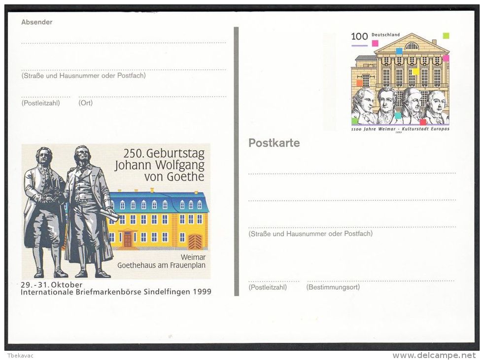 Germany 1999, Illustrated Postal Stationery "Johann Wolfgang Von Goethe", Ref.bbzg - Cartes Postales Illustrées - Neuves