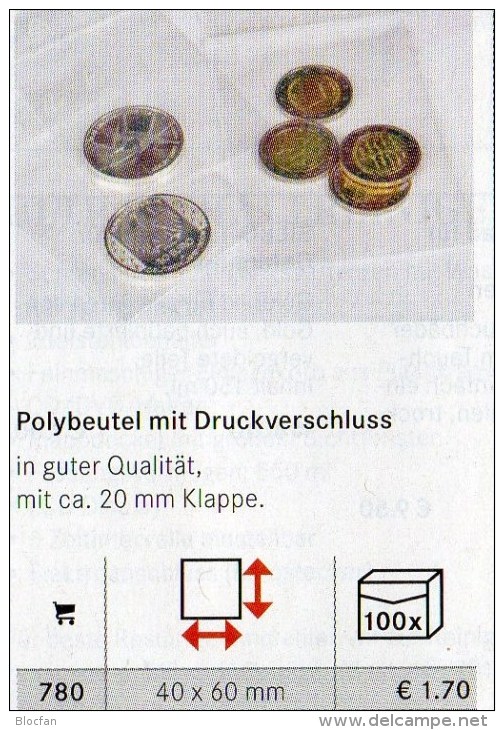 Hüllen 100 Polybeutel Mit Verschluß Klein Neu 2€ Schutz/Einsortieren #780 Lindner 40x60 Mm For Stamps Too Coins Of World - Enveloppes Transparentes