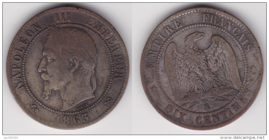 10 CENTIMES NAPOLEON III LAURE 1863 K, TB  (voir Scan) - Other & Unclassified