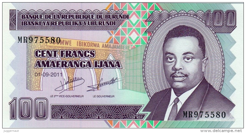 BURUNDI 100 FRANCS BANKNOTE 2011 PICK NO.44 UNCIRCULATED UNC - Burundi