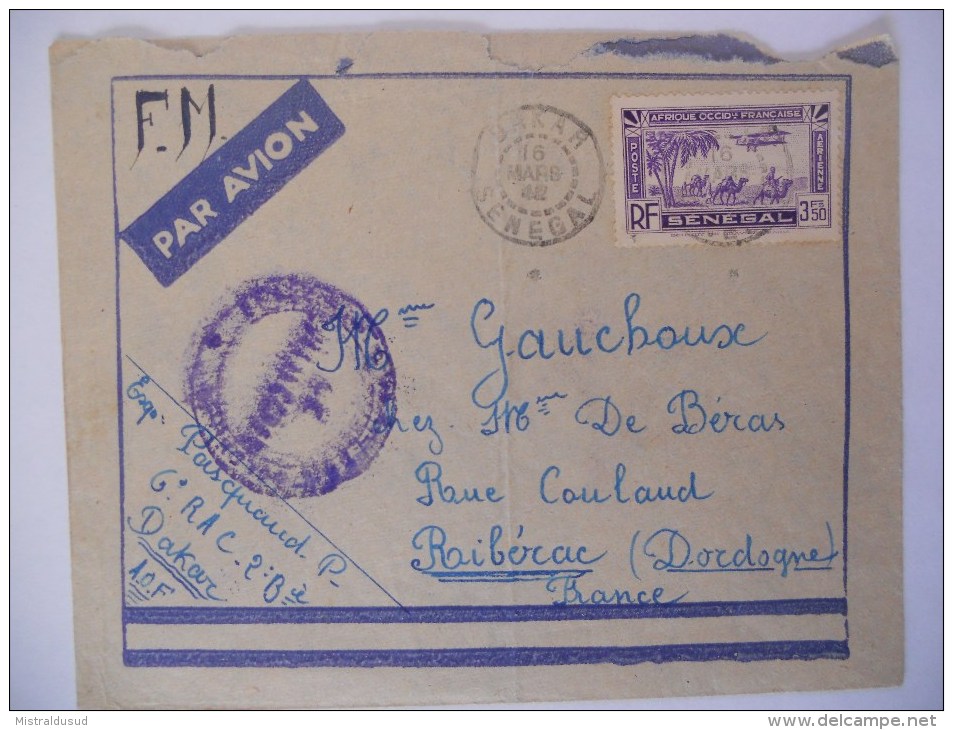 Senegal Lettre De Dakar 1942 Pour Riberac - Lettres & Documents
