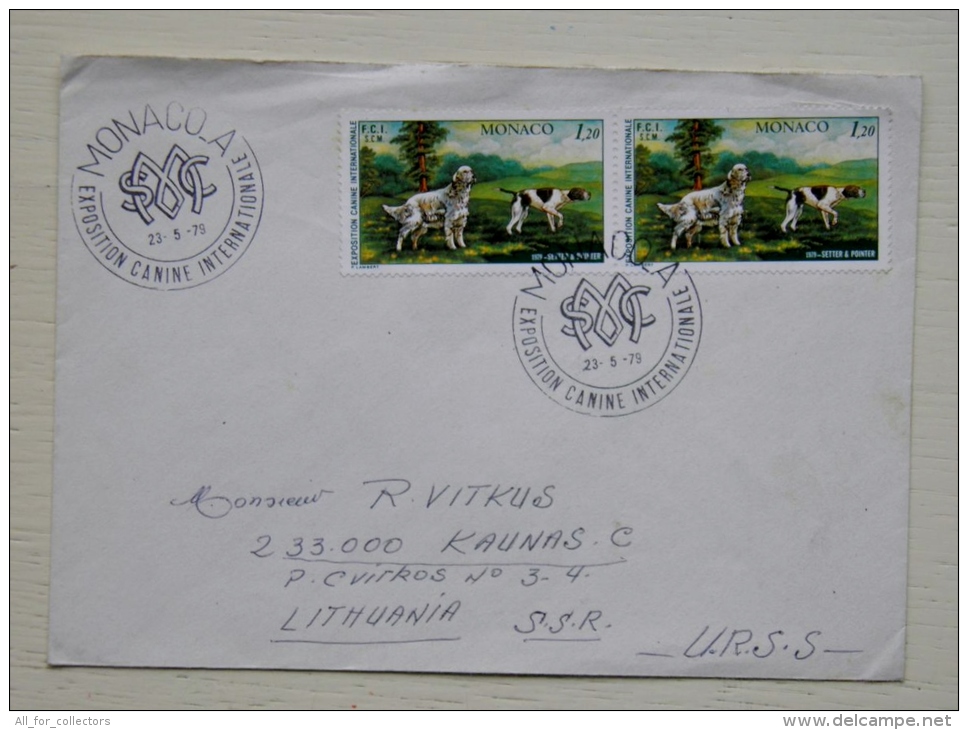 Cover Sent From Monaco To Lithuania On 1979 Special Cancel Exposition Canine Dog Dogs - Covers & Documents