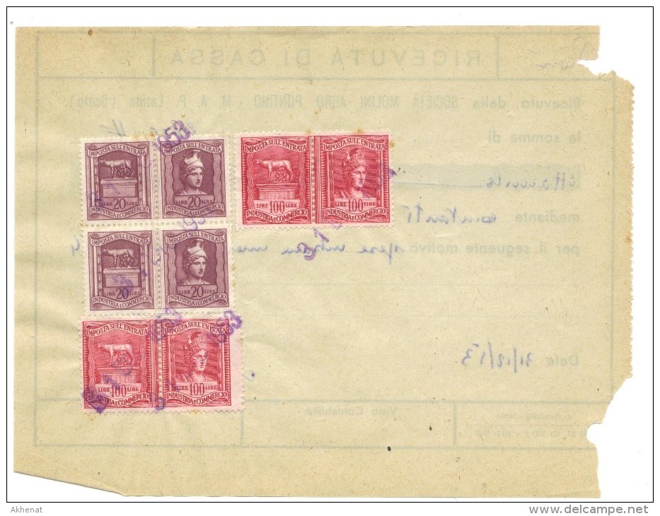 BIG - MARCHE DA BOLLO Su Ricevuta Di Cassa Del 1953 - Revenue Stamps