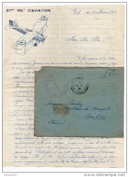 1932 - ENVELOPPE FM (+ CORRESPONDANCES DECOREES) Du 37° REGIMENT D'AVIATION DU MAROC -> EXPEDIEE De ER RICH - AVION - Cachets Militaires A Partir De 1900 (hors Guerres)