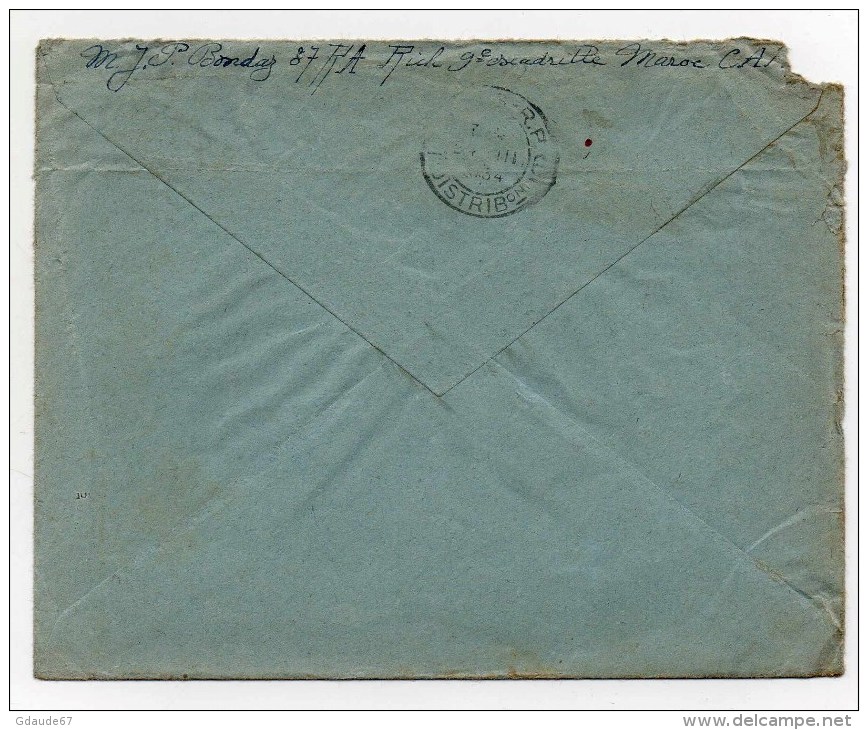 1932 - ENVELOPPE FM (+ CORRESPONDANCES DECOREES) Du 37° REGIMENT D'AVIATION DU MAROC -> EXPEDIEE De ER RICH - AVION - Cachets Militaires A Partir De 1900 (hors Guerres)