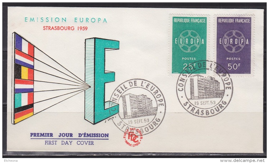 = Enveloppe 1er Jour Europa France N°1218 Et 1219, Strasbourg 19.9.59 Conseil De L'Europe - 1959