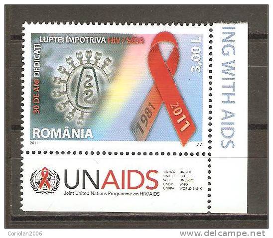 Romania 2011 / 30 Years Of A World Living With AIDS With Tabs - Unused Stamps