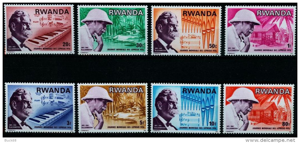 RWANDA 690 à 697 ** MNH Jour Albert SCHWEITZER GABON NOBEL KAYSERSBERG Orgue Bach LEPREUX Nobel - Albert Schweitzer