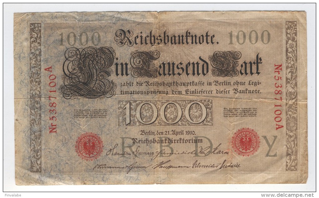 REICHSBANKNOTE  1000 MARK  21 APRIL 1910 - 1000 Mark