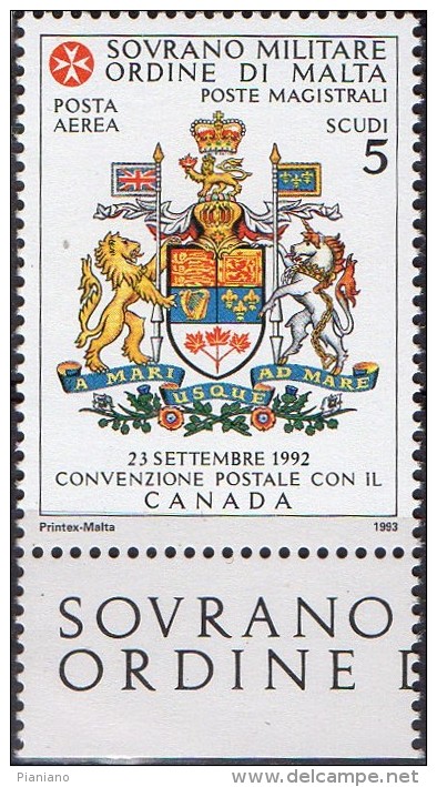 PIA - SMOM - 1993 : Convenzione Postale Con Il Canada - (SAS  P.A.  47/I) - Sovrano Militare Ordine Di Malta