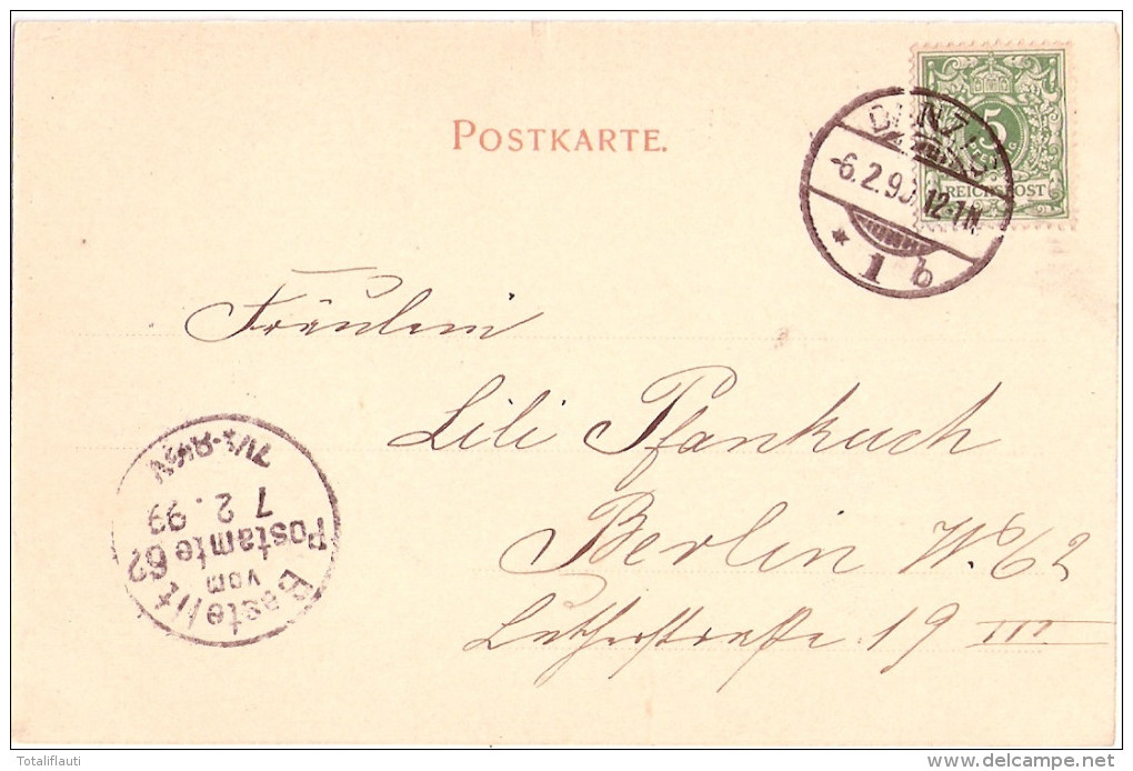 Danzig Der Langemarkt Blaudruck Belebt Pferde Wagen 6.2.1899 Gelaufen Fast TOP-Erhaltung - Danzig
