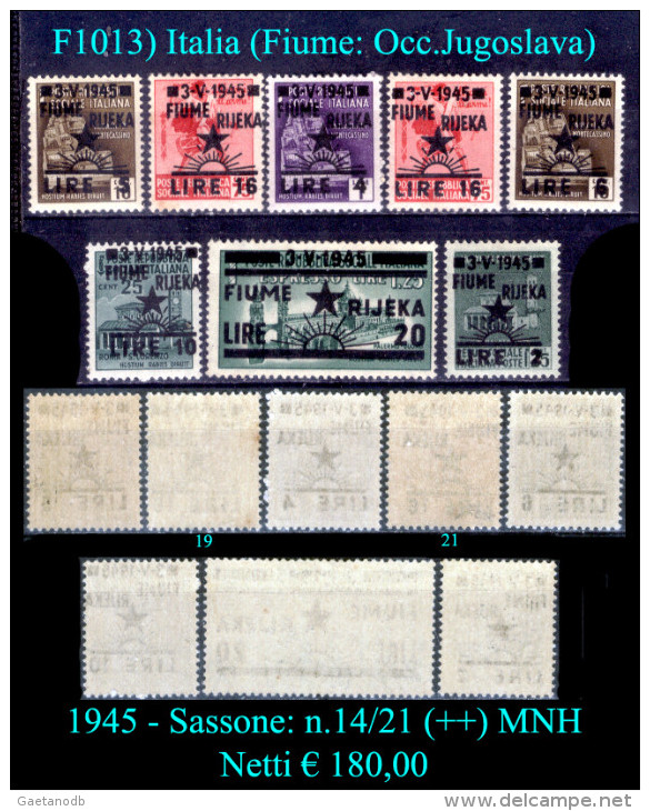 Italia-F01013 - Fiume 1945 - Sassone: N.14/21 (++) MNH - Privi Di Difetti Occulti - - Occup. Iugoslava: Fiume