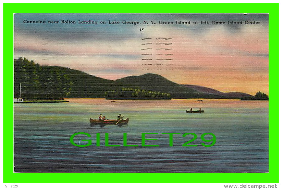 LAKE GEORGE, NY - CANOEING NEAR BOLTON LANDING - GREEN ISLAND AT LEFT, DOME ISLAND CENTER - - Lake George