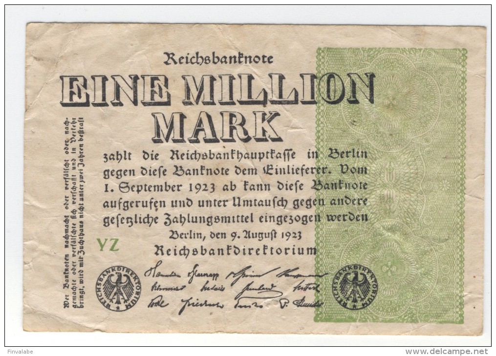 REICHSBANKNOTE EINE MILLION MARK 1923 - 1 Miljoen Mark