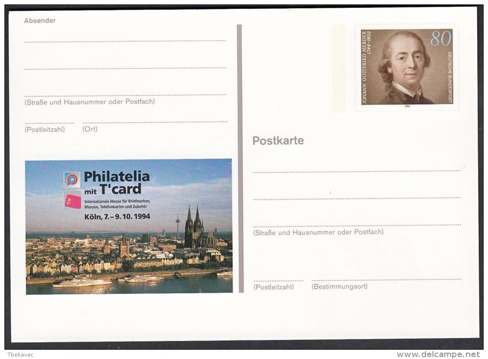 Germany 1994, Illustrated Postal Stationery "Philatelic Exhibition In Koln", Ref.bbzg - Geïllustreerde Postkaarten - Ongebruikt