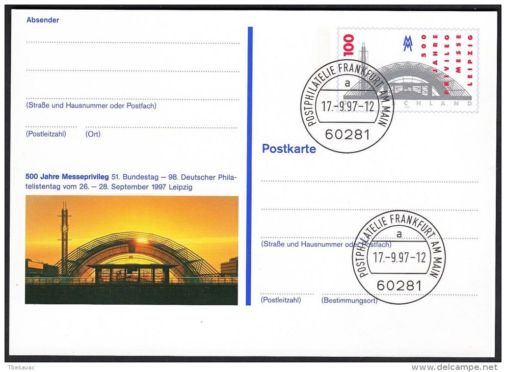 Germany 1997, Illustrated Postal Stationery "Philatelic Exhibition In Leizpig" W./postmark "Frankfurt", Ref.bbzg - Cartoline Illustrate - Usati