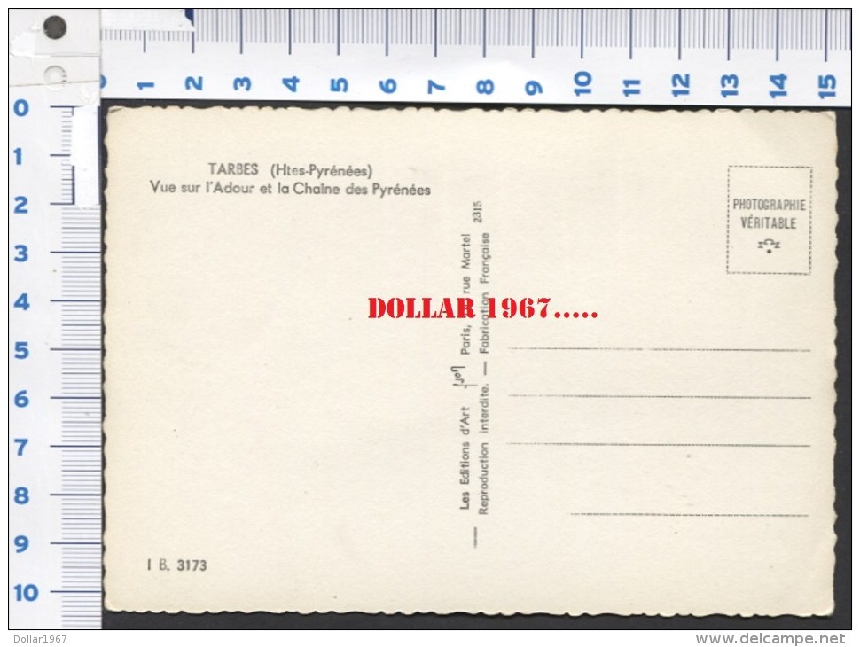Tarbes- Vue Sur I'Adour Et La Chaine Des Pyrénéen..  Pas Utilisé. ...  NOT Used ...See The 2 Scans  ( Originalscan !!! ) - Tarbes