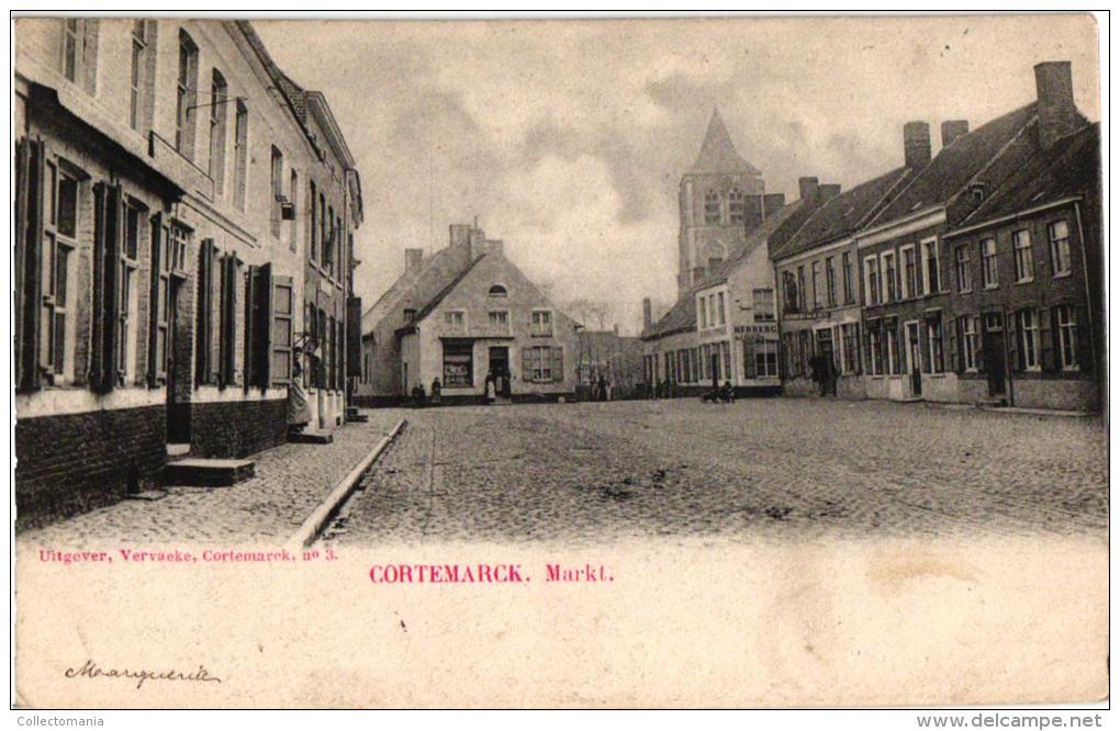 Kortemark     3 CPA Statiestr Afspanning  1903      Markt       Kerk - Kortemark
