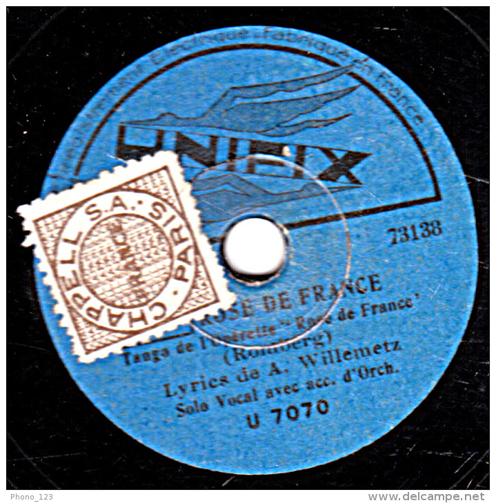 78 Trs - 23 Cm - UNIFIX  U 7070 - état B -  JE VOUS AIMERAI DANS L"OMBRE - ROSE DE FRANCE - 78 Rpm - Schellackplatten