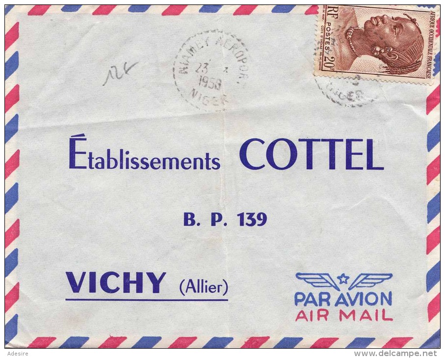 FP-Brief NIGER NIAMEY 1958 - 20 F Auf Brief Gel.n.Vichy - Zonder Classificatie