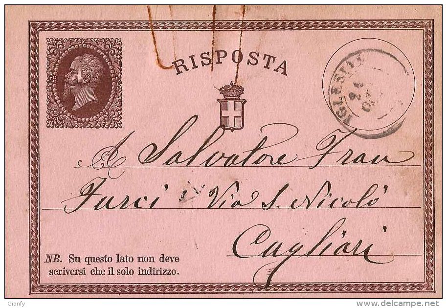 INTERO REGNO VITTORIO EMANUELE II 15+R C 1875 RISPOSTA IGLESIAS X CAGLIARI - Interi Postali