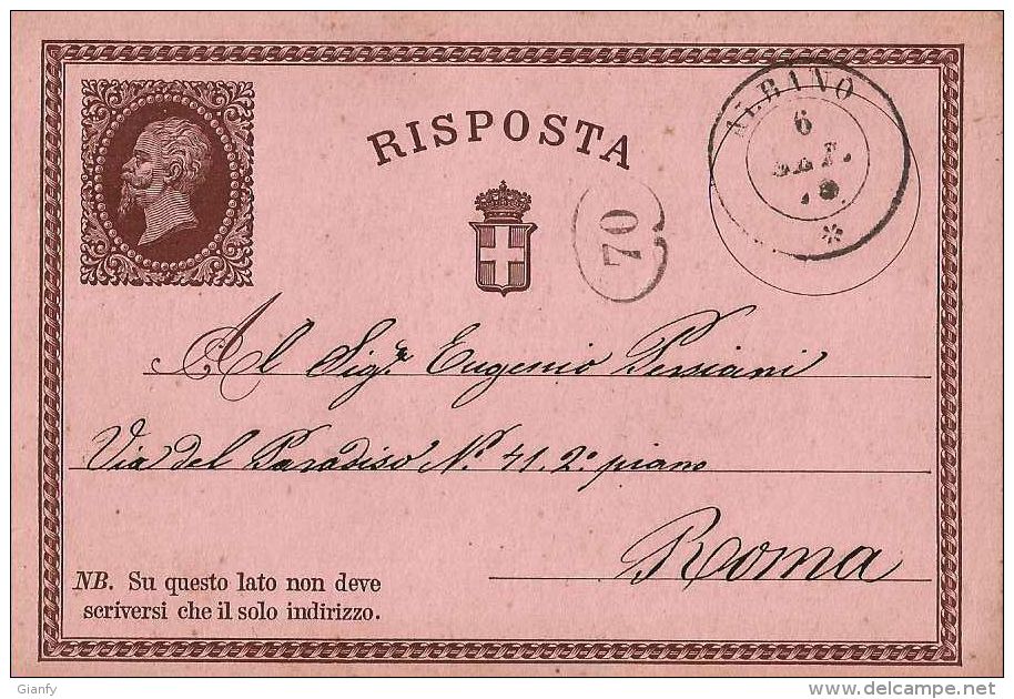 INTERO REGNO VITTORIO EMANUELE II 15+R C 1875 RISPOSTA ALBANO X ROMA - Entero Postal