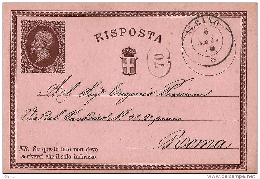 INTERO REGNO VITTORIO EMANUELE II 15+R C 1875 RISPOSTA ALBANO X ROMA - Ganzsachen