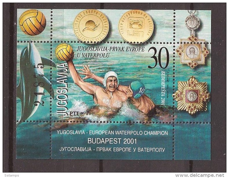 2001 3037  Bl- 51   JUGOSLAVIJA JUGOSLAWIEN JUGOSLAVIA  WASSERBALL WATER POLO EUROPA STEMME    MNH - Wasserball