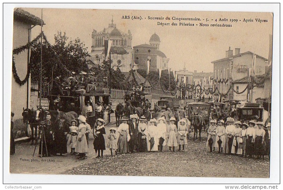 Ars SOUVENIR DU CINQUANTENAIRE.4 AOUT 1909.APRES VEPRES.DEPART DES PELERINS Original Postcard Cpa (W4_444) - Ars-sur-Formans