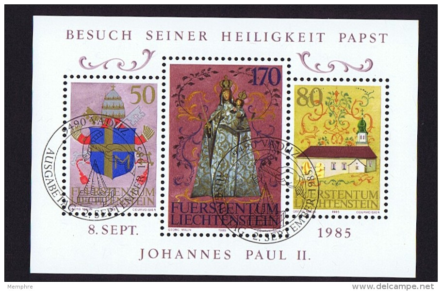 1985  Voyage Du Pape Jean-Paul II Au Liechtenstein  Michel 878-880   Bloc Feuillet Oblitéré Premier Jour - Blocs & Feuillets