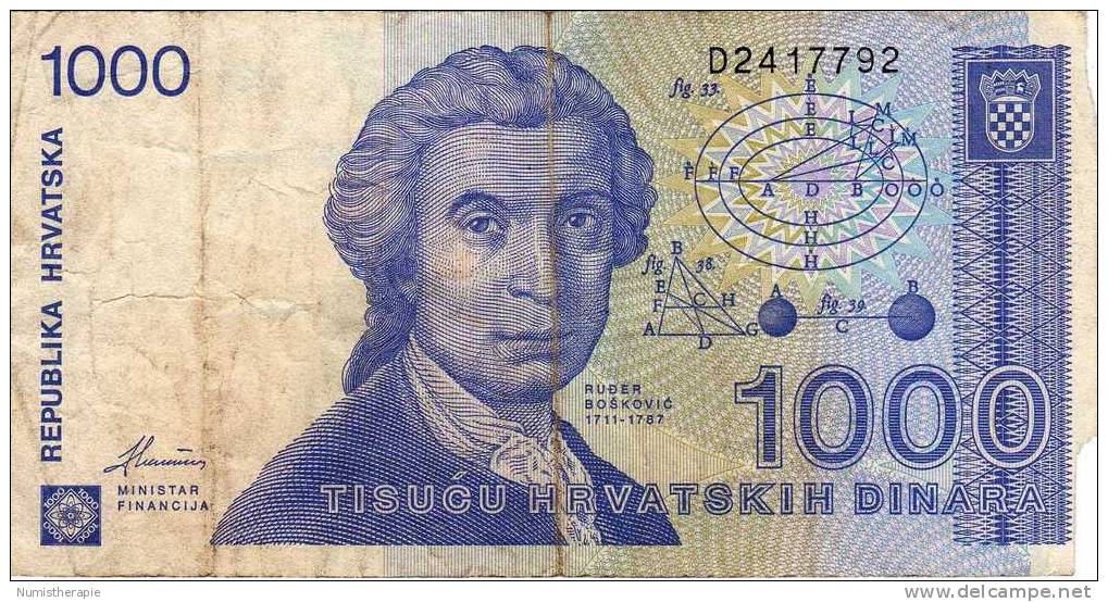 Croatie Croatia : 1000 Dinara 1991 : Mauvais Etat - Croatie