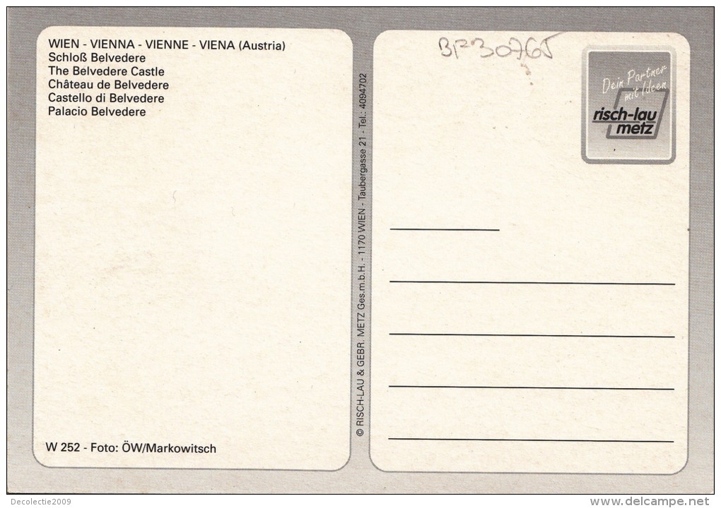 BF30765 Wien Austria Schloss Belvedere  Front/back Image - Belvedere