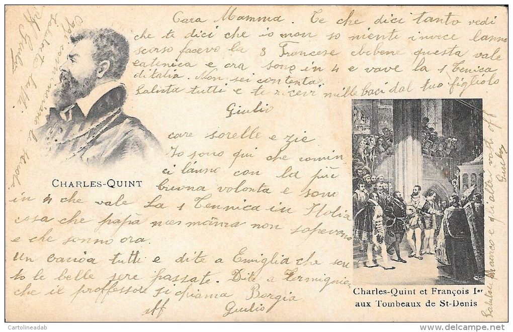 [DC5712] CARTOLINA - CHARLES QUINT ET FRANCOIS I AUX TOMBEAUX DE ST. DENIS - Viaggiata - Old Postcard - History