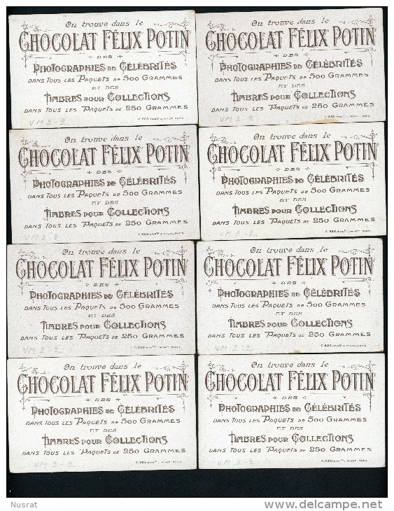 Chocolat Félix Potin, Lot De 8 Chromos Lith. J. Minot, Thème Théâtre à Travers Les âges - Félix Potin