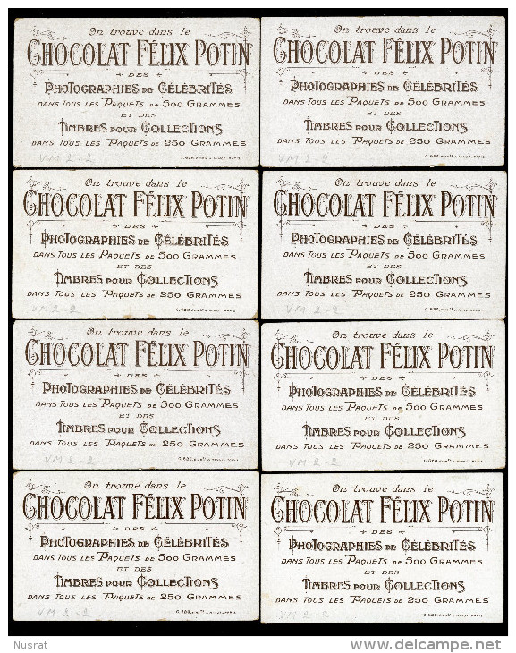 Chocolat Félix Potin, Lot De 8 Chromos Lith. J. Minot, Thème Théâtre à Travers Les âges - Félix Potin