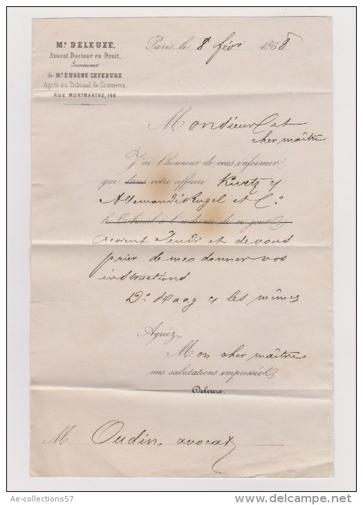 Lettre Pour   Paris    --  8 Fev 1868  --  Cachet étoile N 1 - 1849-1876: Classic Period