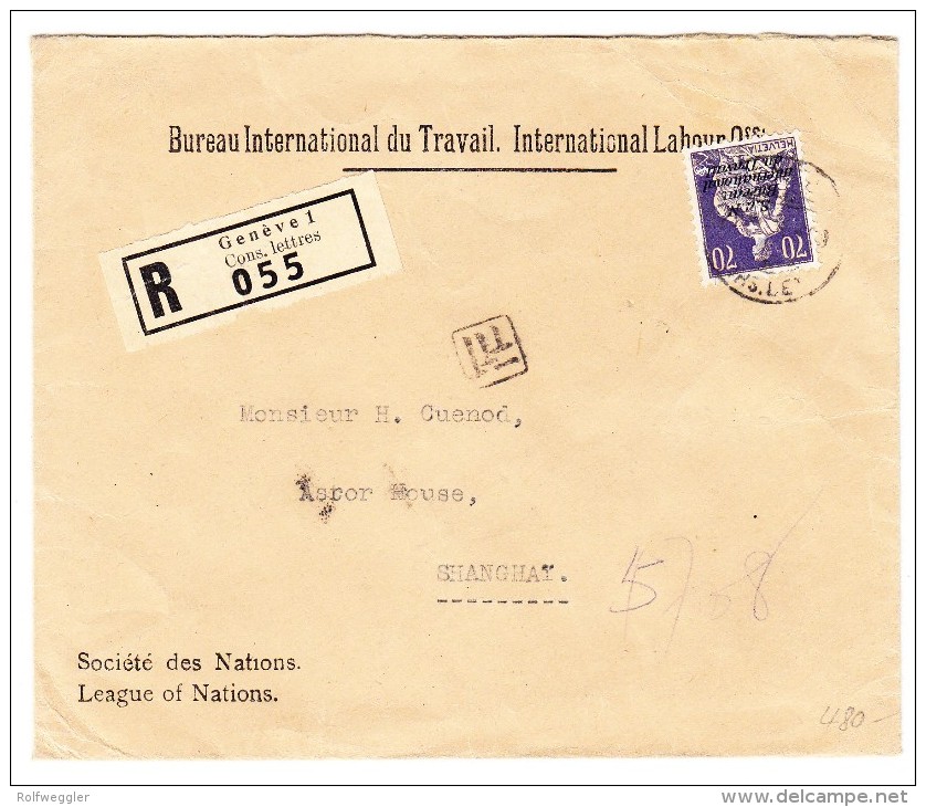 BIT R-Brief 31.XII.41 Genève 1 Nach Shanghai Zu.# BIT (D IV) 19 Mit Ankunfts-Stempel - Service