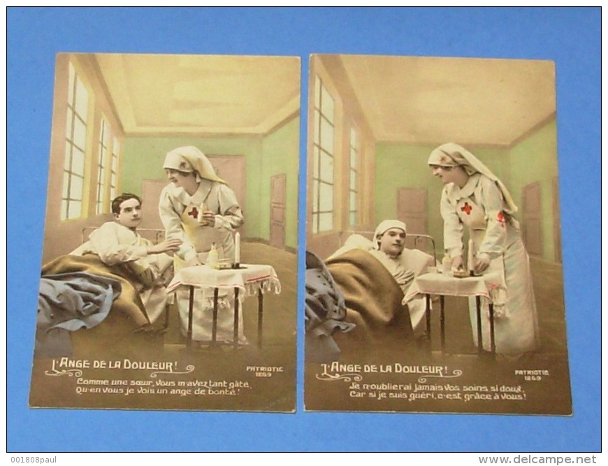 L'ange De La Douleur :: Série De 4 Cartes :::: Guerre - Infirmière - Hôpital - Croix Rouge - Poilus - Patriotique - Patriottiche