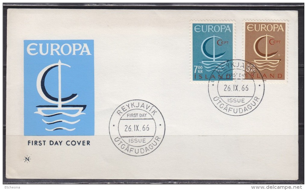 Enveloppe 1er Jour Europa Islande N°359 & 360 Le 26.9.66 (Island) - 1966