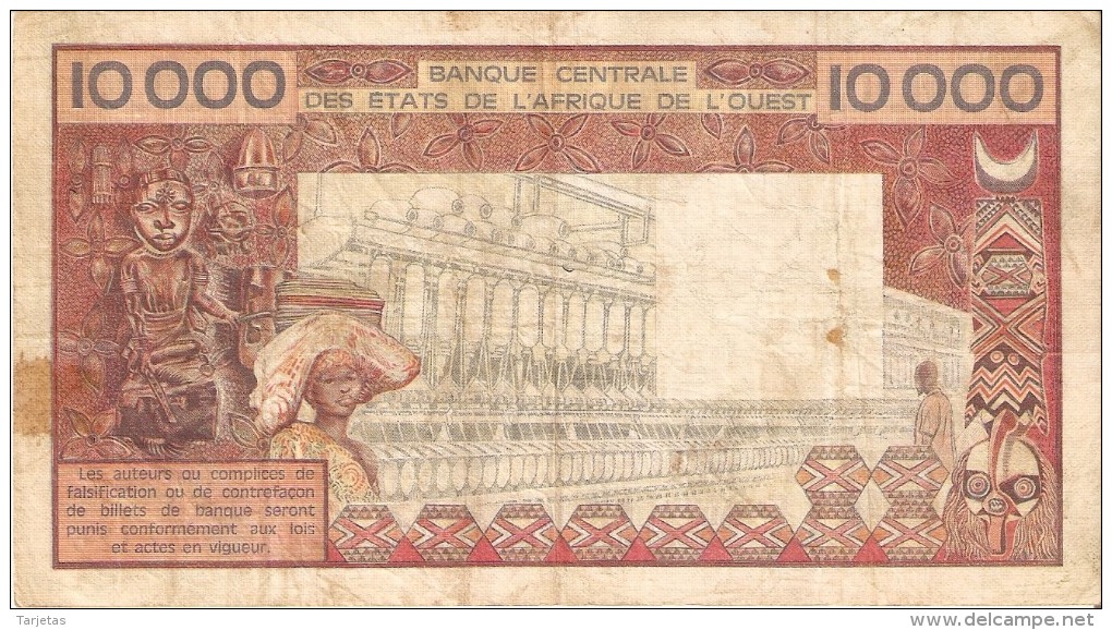 BILLETE DE COSTA DE MARFIL DE 10000 FRANCS DEL AÑO 1977  (BANKNOTE) (RARO) - Costa De Marfil