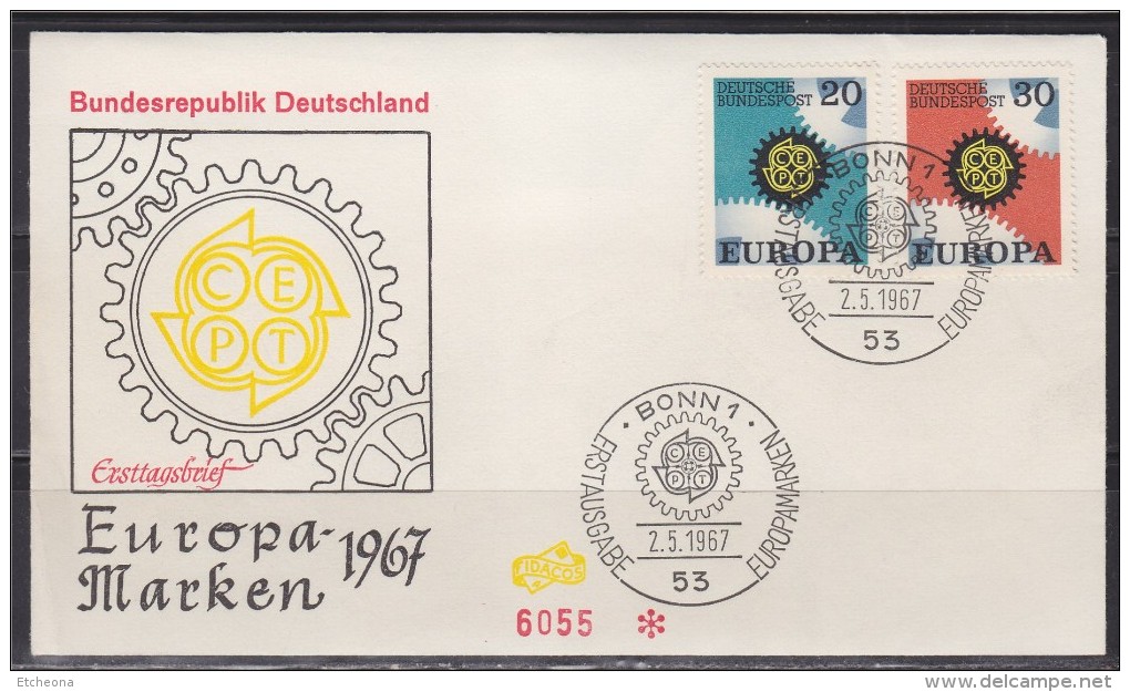 = Enveloppe 1er Jour Europa Allemagne N°398 & 399 Bonn1 Le 2.5.1967 (Deutsche Bundespost) - 1967
