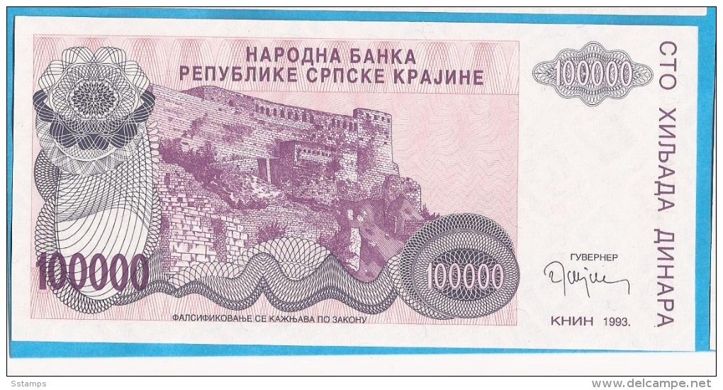 1993A   KNIN  KROATIEN CROAZIA HRVATSKA SRPSKA KRAJINA JUGOSLAWIEN JUGOSLAVIJA  100 000   DINARA UNC - Autres & Non Classés