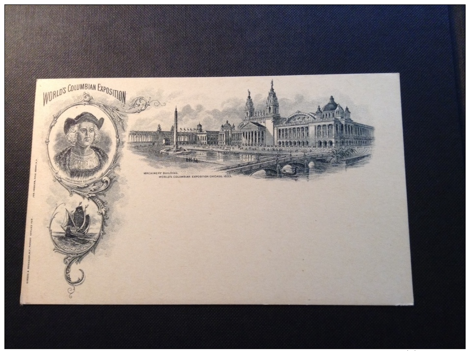 USA 1893 COLUMBIAN EXPOSITION CHICAGO 1c Postal Card MACHINERY  (Columbus Christoph Colomb Ingenieur Bateaux) - ...-1900