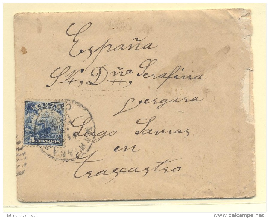 CARTA FIRMIZA SANTIAGO DE CUBA A LUGO FRANQUEO DE CUBA 5 CENTAVOS Nº 145 MATº CON FECHADOR  MARIANA - Covers & Documents